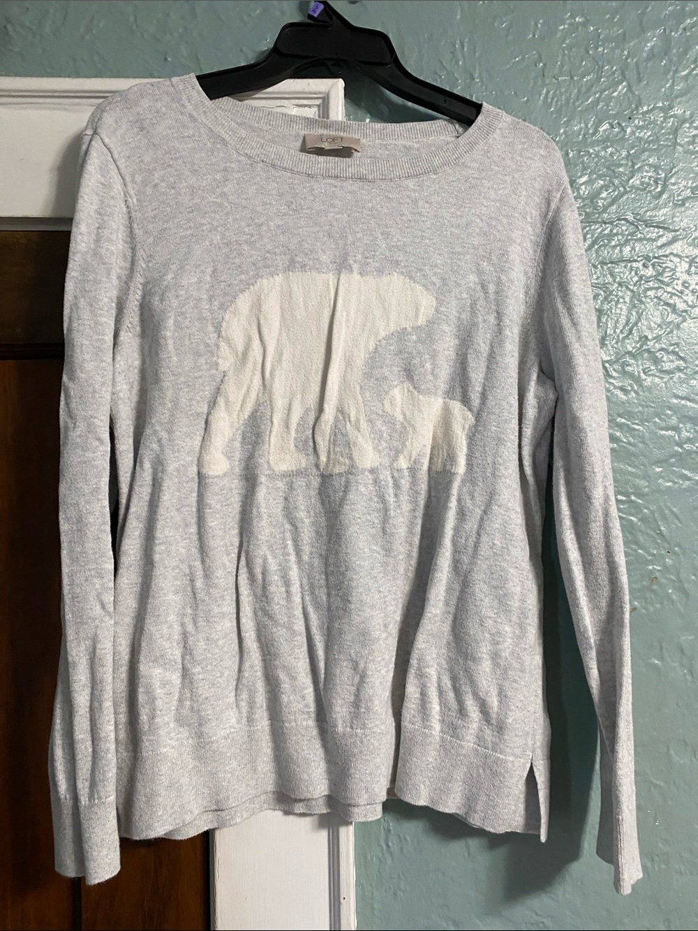 LOFT Light Gray Sweater with Cream Polar Bear Graphic
